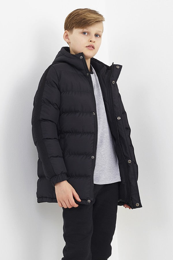 Black Padded Longline Hooded Jacket