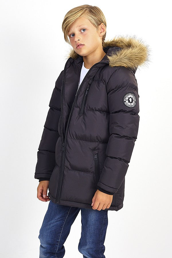 Black Padded Hooded Jacket Zip Through