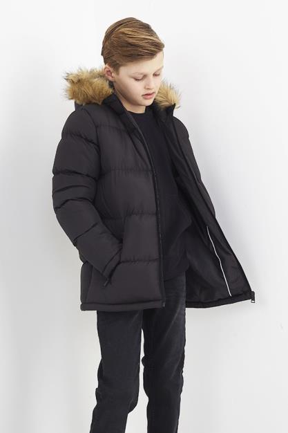 Black Padded Hooded Jacket Zip Through
