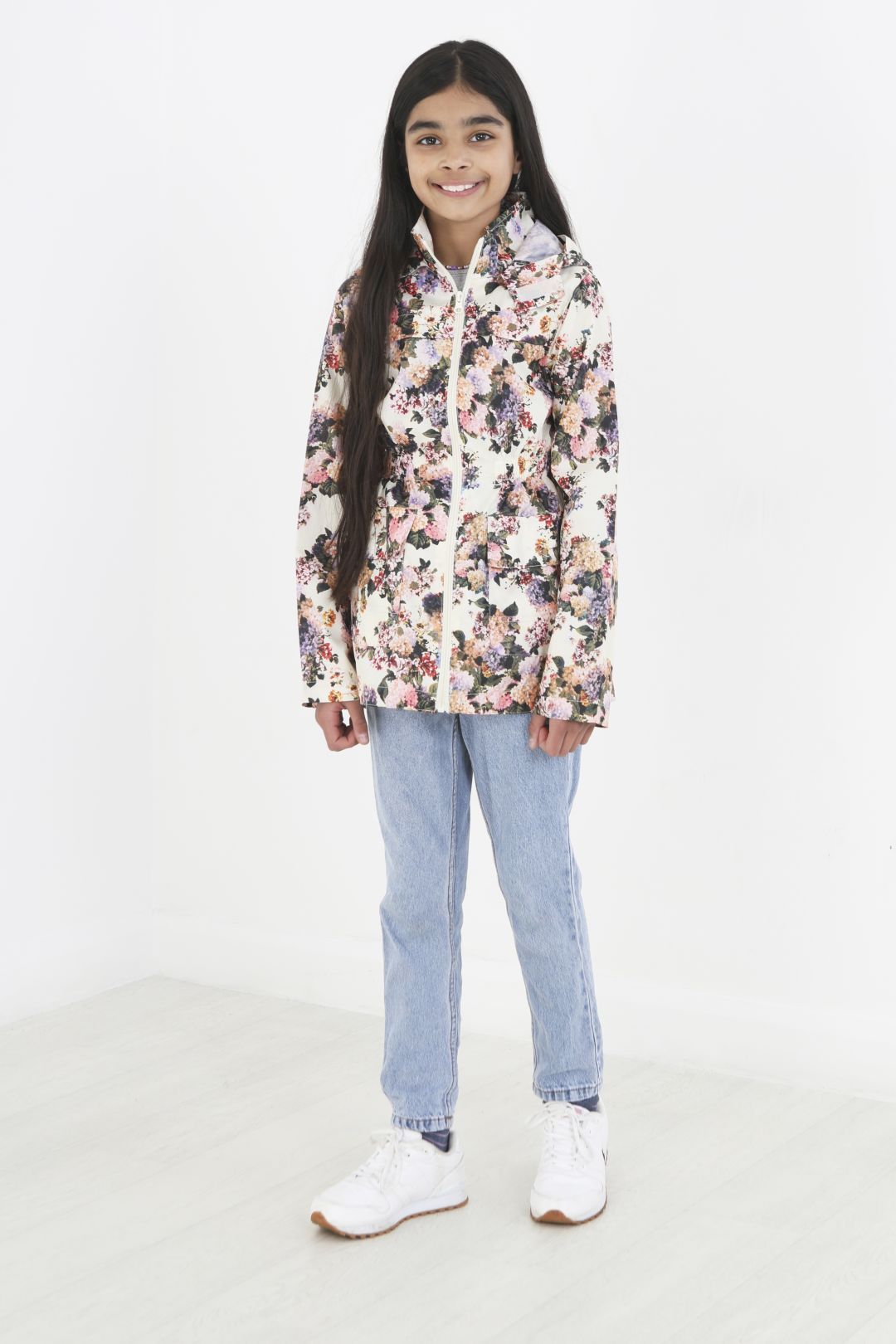 Girls Floral Print Zip Up Hooded Mac