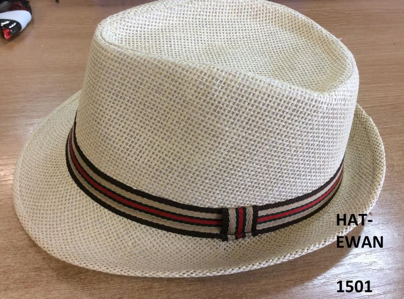 Stone Straw Trilby Hat With Black And Red Tape
