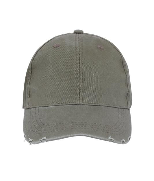Distressed Khaki Cotton Twill Cap