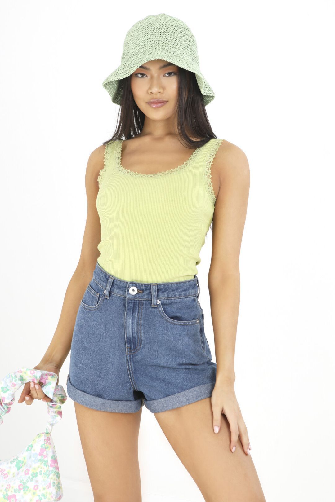 Lace Trim Detail Ribbed Vest Bodysuit