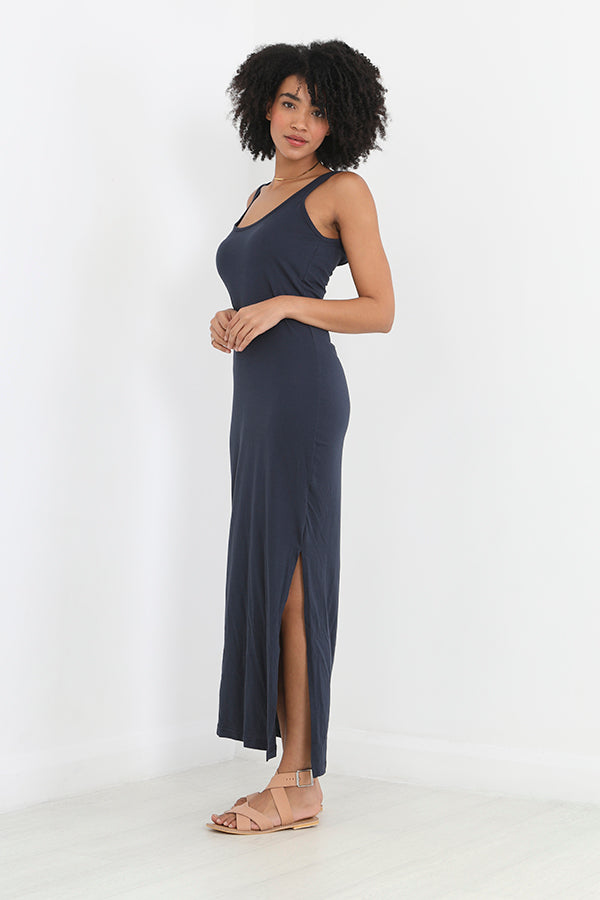 Scoop Neck Plain Jersey Maxi Dress