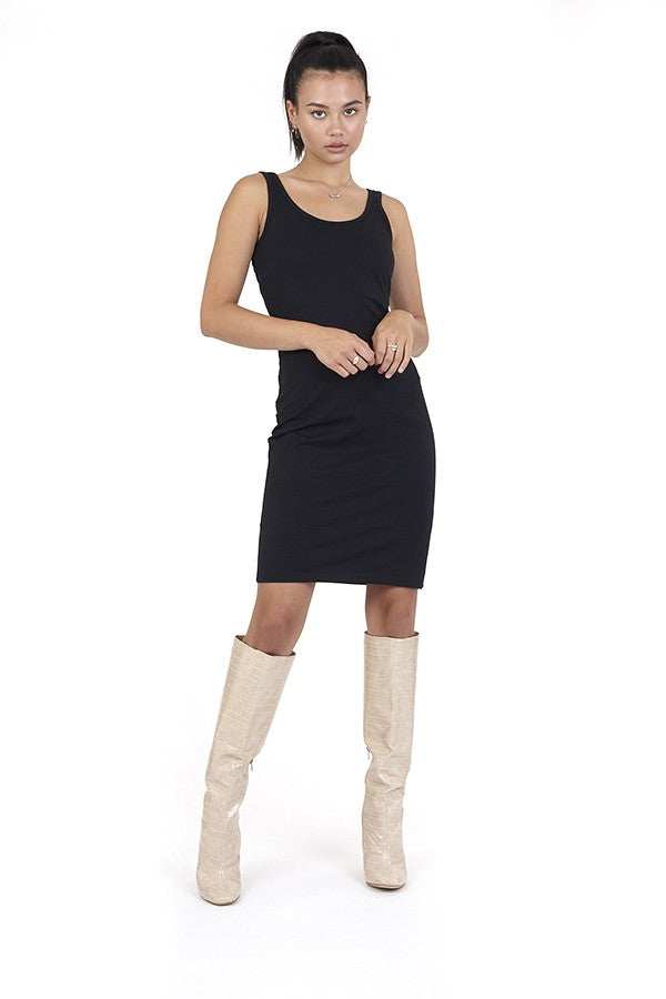 Plain Scoop Neck Vest Strap Midi Length Dress