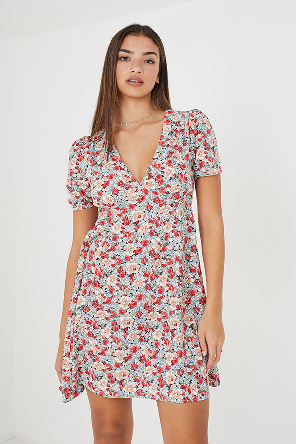 V-Neck Red Garden Dress