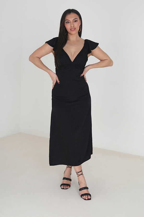 Lace V-Neck Midi Dress