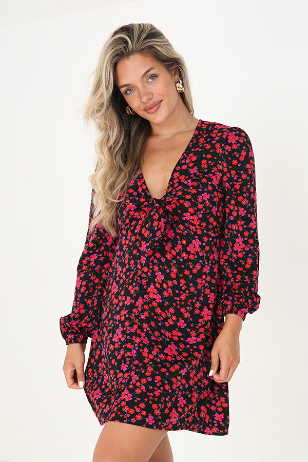 Floral Print Knot Front Mini Dress