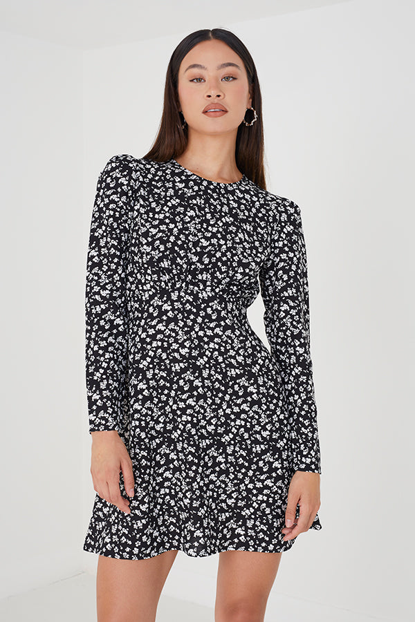 Floral Mini Dress With Back Cutout Detail