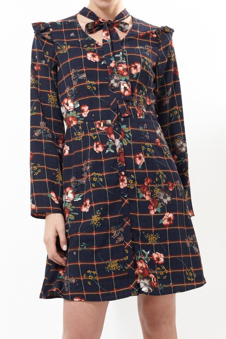 Ruffle Detail Long Sleeve Floral Dress