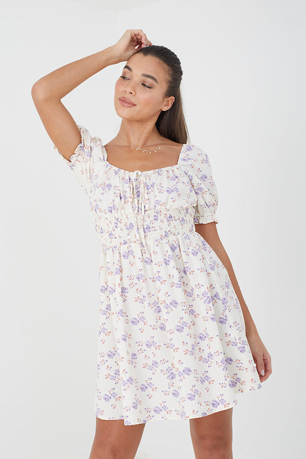 Puff Sleev Smocked Dress