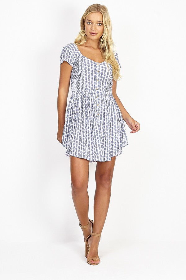 Printed Button Through Smock Dress