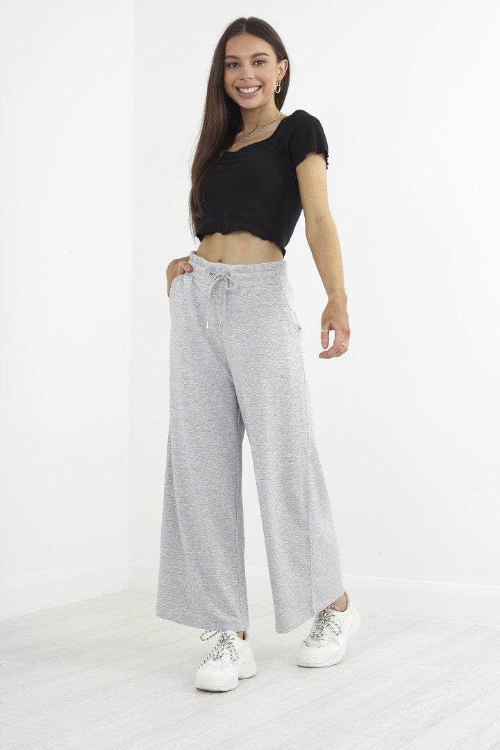 Grey Marl Wide Crop Leg Jogging Bottoms