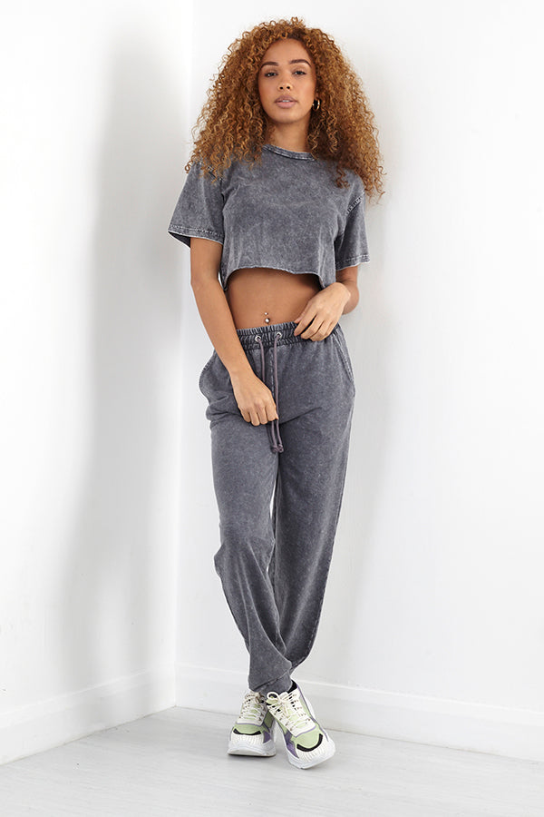 Grey Acid Wash Drawstring Jogging Bottoms