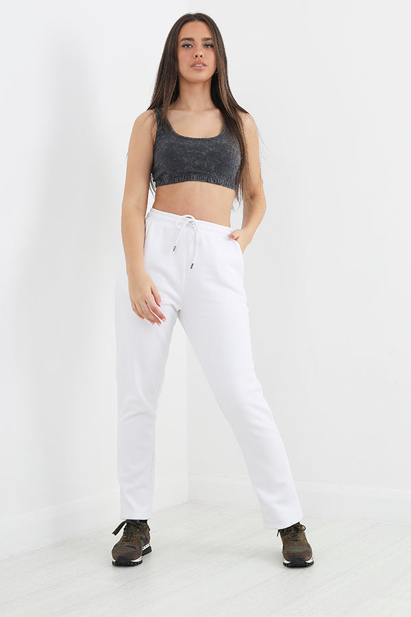 White Straight Leg Drawstring Jogging Bottoms