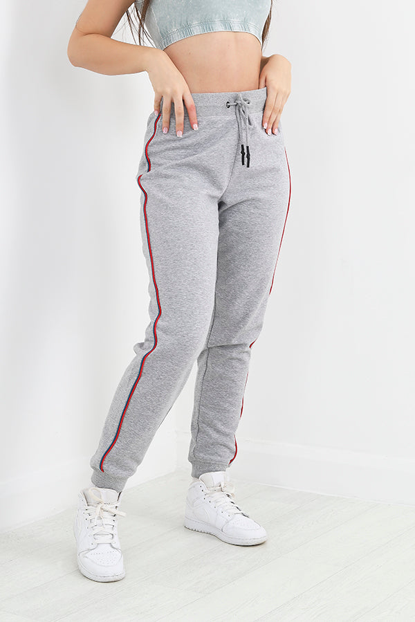 Grey Marl Side Stripe Detail Jogging Bottoms