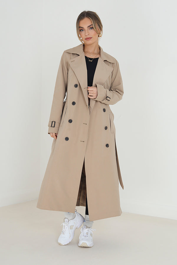 Stone Double Breasted Maxi Length Classic Mac