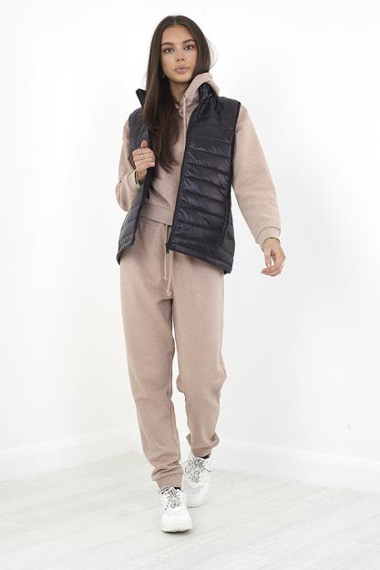 Black Zip Through High Shine Quilted Nylon Gilet