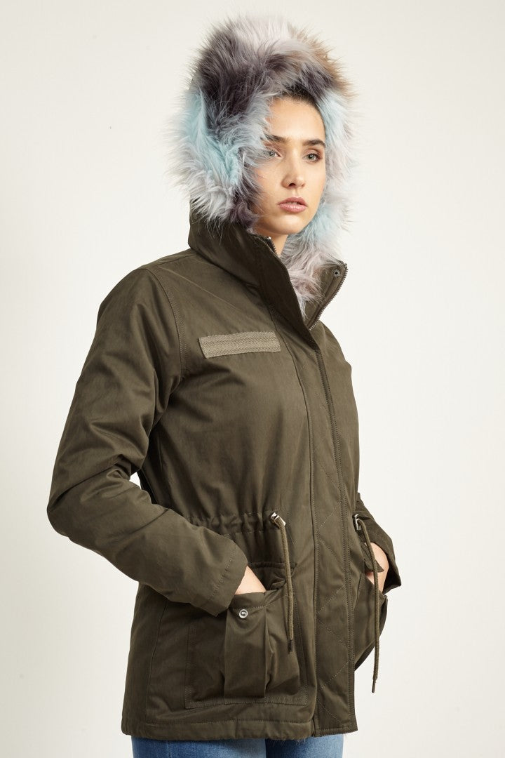 Casper Multicoloured Faux Fur Hooded Short Parka