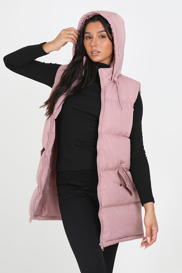 Dusty Pink Longer Length Fixed Hood Gilet