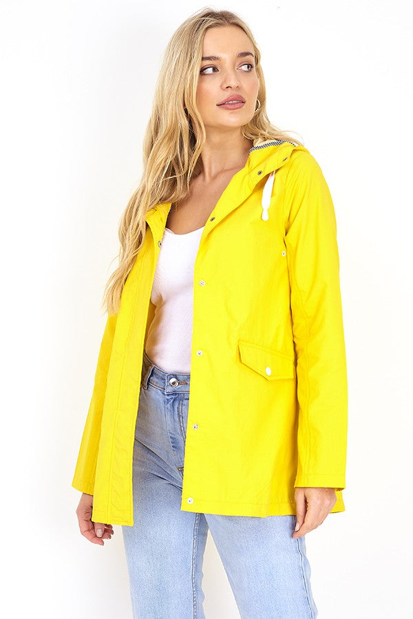Yellow Taslan Coated Stripe Detail Hooded Jacket