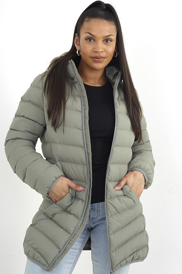 Padded Plain Sage Hooded Puffer Coat