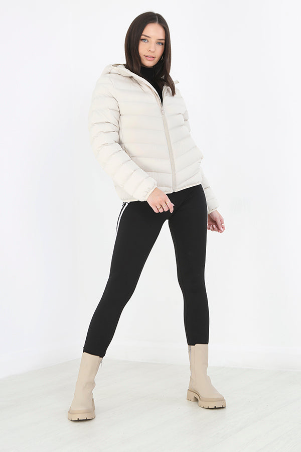 Cream Zip Through Hooded Padded Puffer Jacket