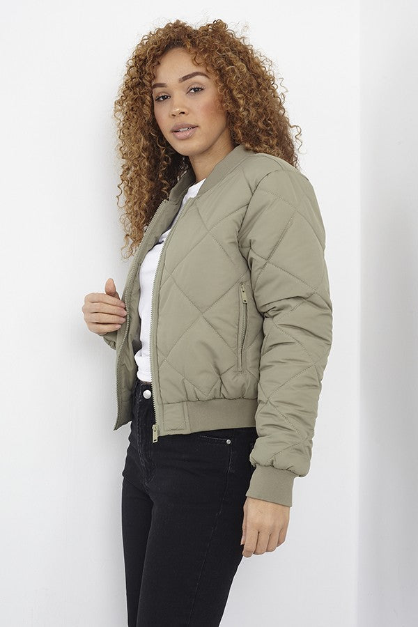 Quilted Zip Through Fastening Bomber Jacket