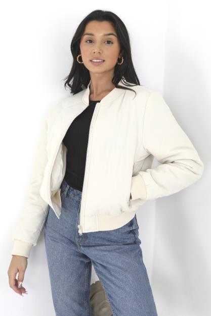 Stone Long Sleeve Zip Through Bomber Jacket