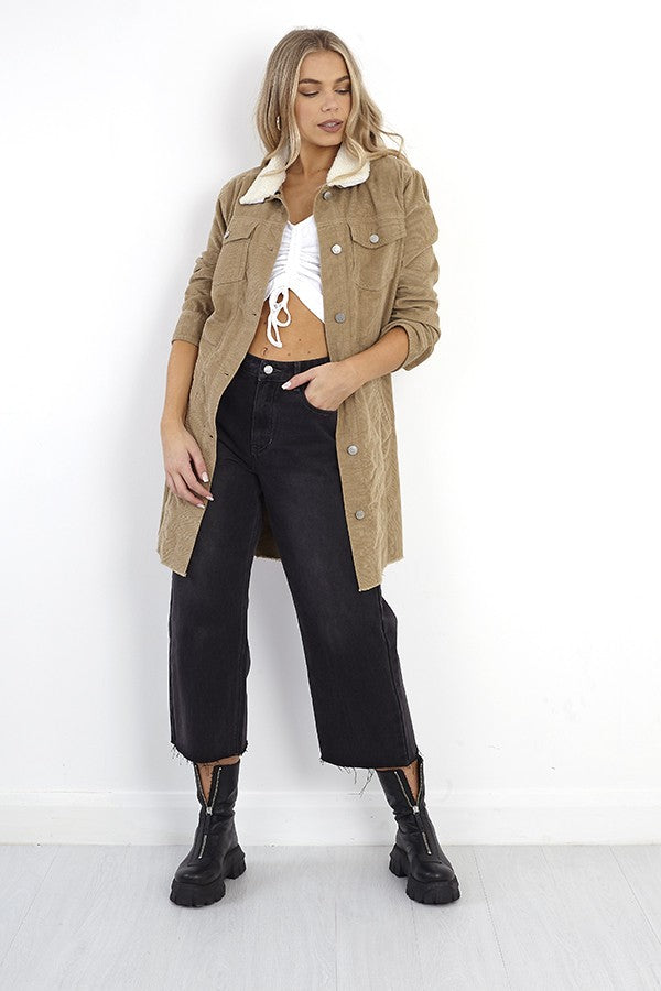 Western Cord Longline Borg Collar Jacket