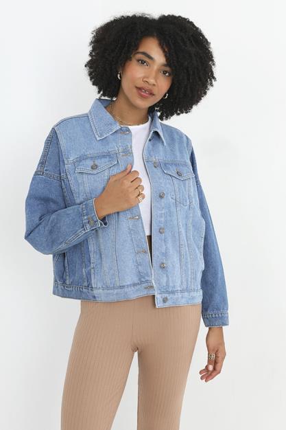Blue Ttone Bleach Wash Oversized Denim Jacket