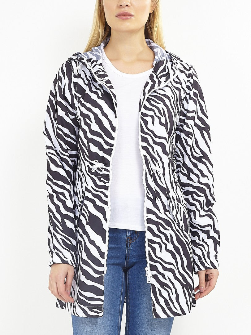 Zebra Print Hooded Showerproof Raincoat