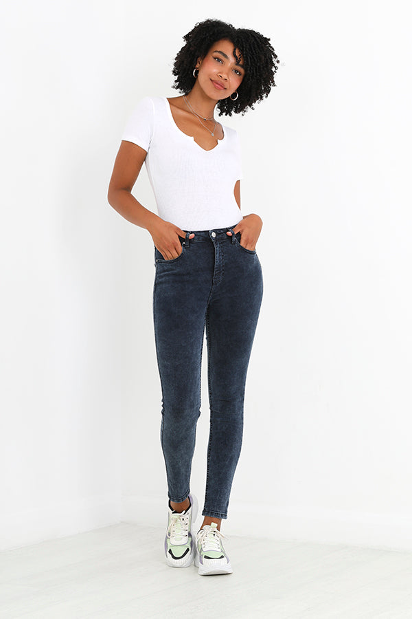 Dark Blue Acid Wash Skinny Denim Jeans