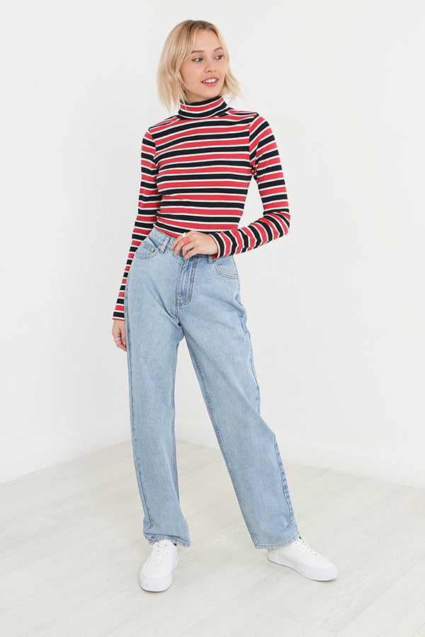 Pale Mid Blue Straight Leg High Waist Denim Jeans