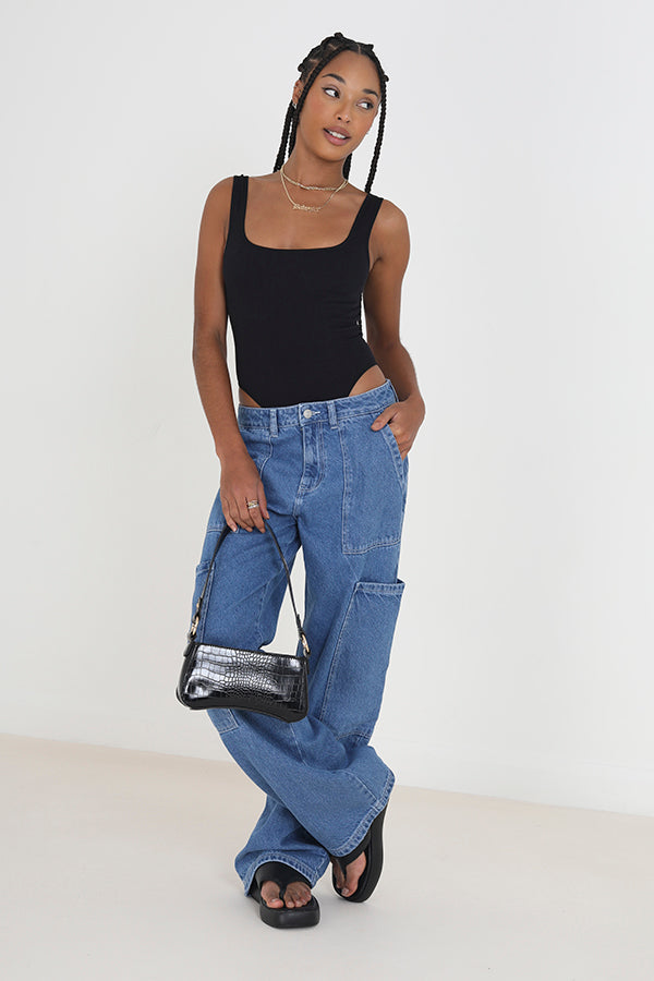 Contrast Cargo Denim Jeans