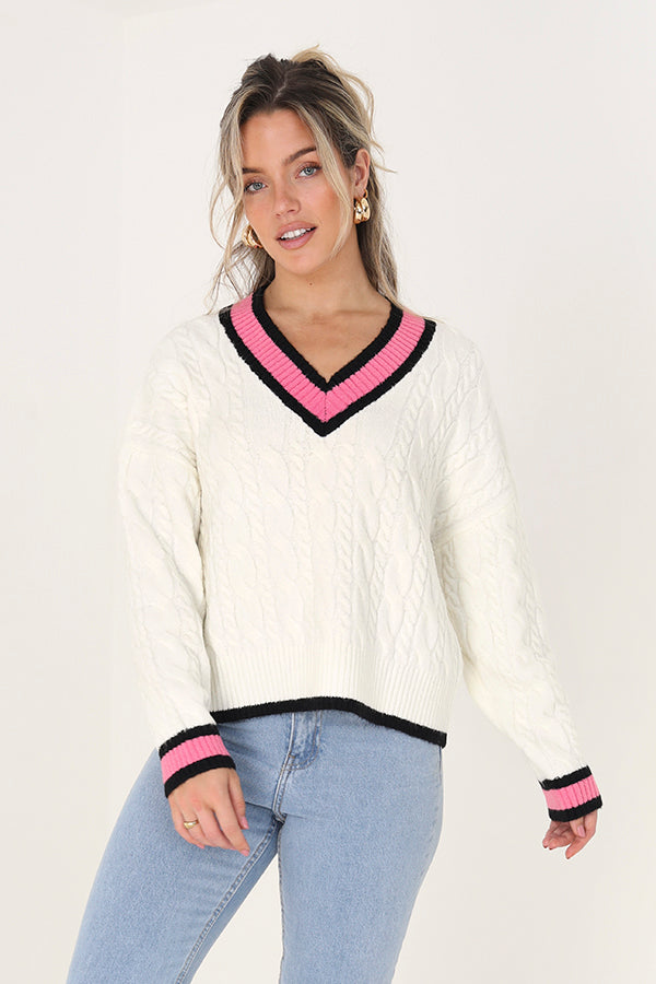 Cable Nit Cricket Style Jumper