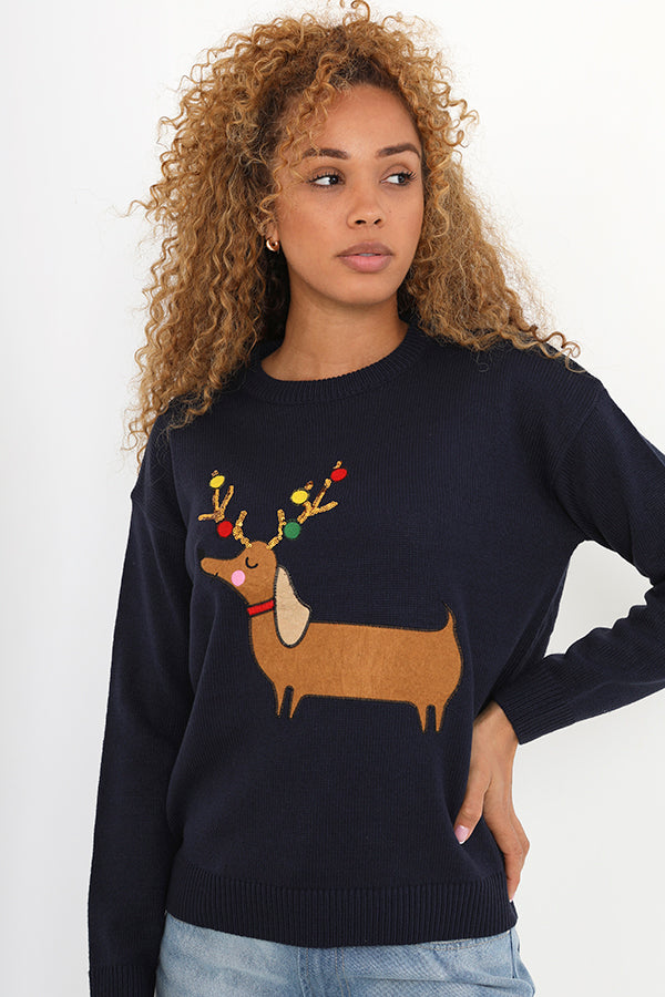 Christmas Dachshund Applique Design Jumper