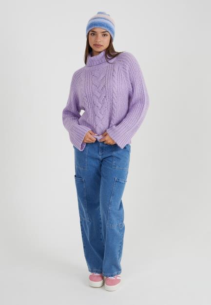 Pastel Cable Knit Roll Neck Jumper
