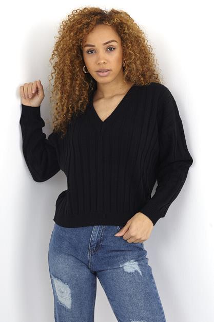 Brave Soul Martha Ribbed V-Neck Jumper