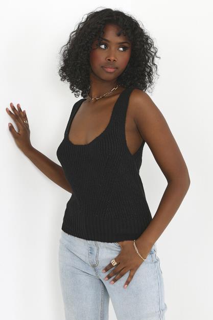 Black Short V-Neck Mohair Like Knitted Vest Top
