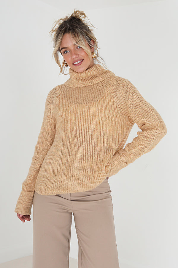 Jumper With Roll Neck And Turn Back Cuffs