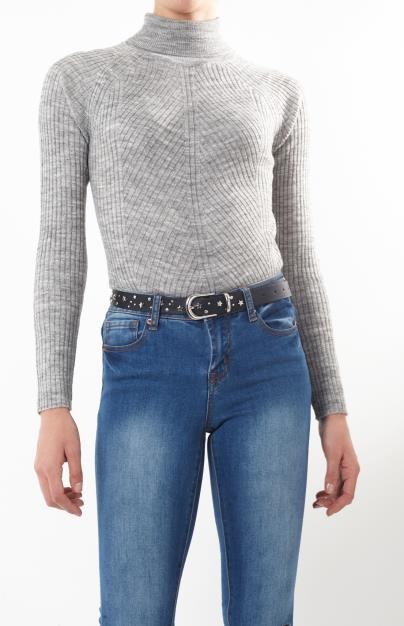 Grey Turtleneck Fine Knit Jumper
