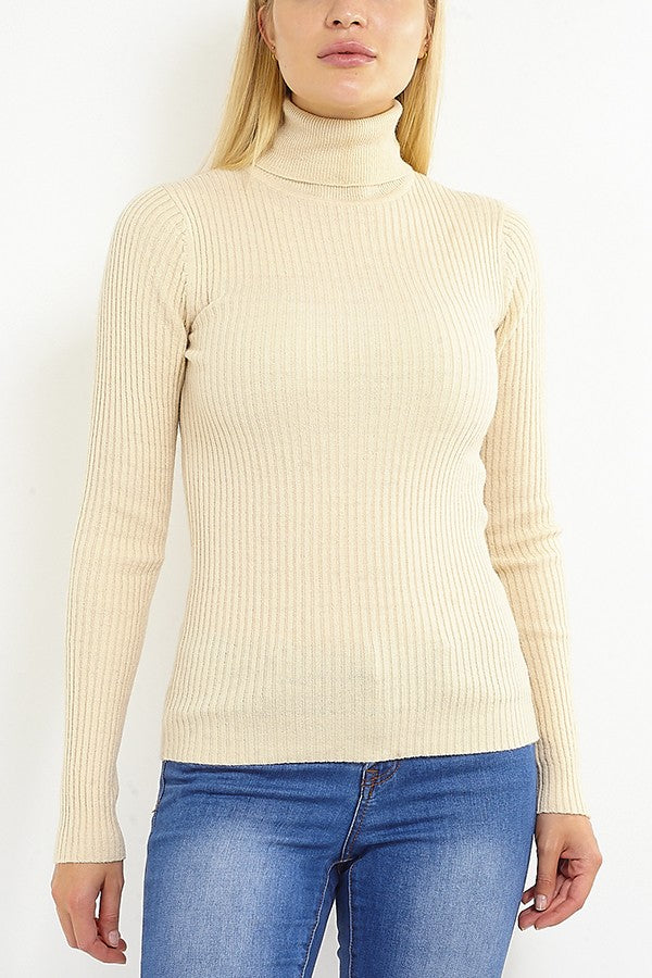 Ribbed High Neck Fine Knit Jumper