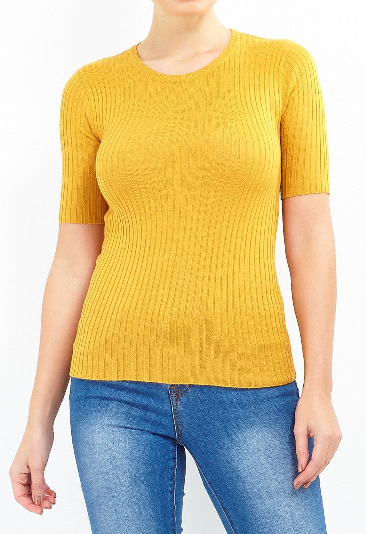 Plain Ribbed Short Sleeve Jumper