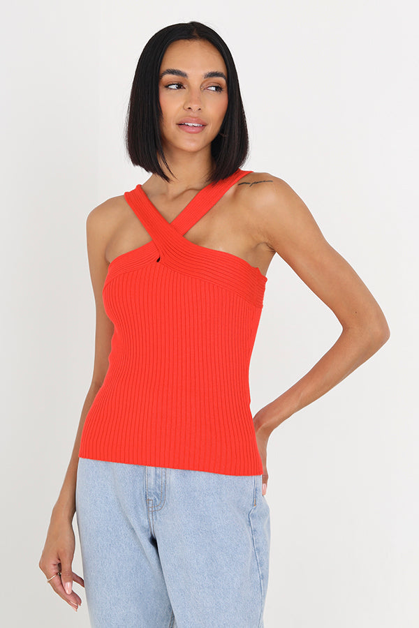 Cross Neck Ribbed Knitted Top