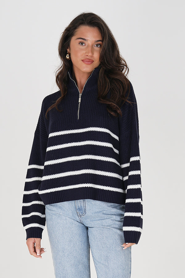 Half Zip Stripe Jumper
