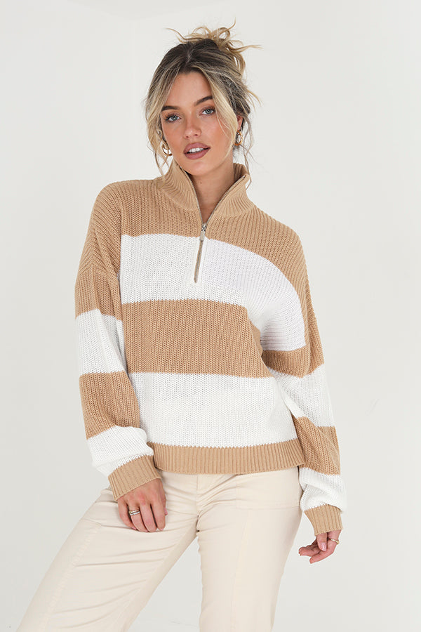 Half Zip Stripe Jumper