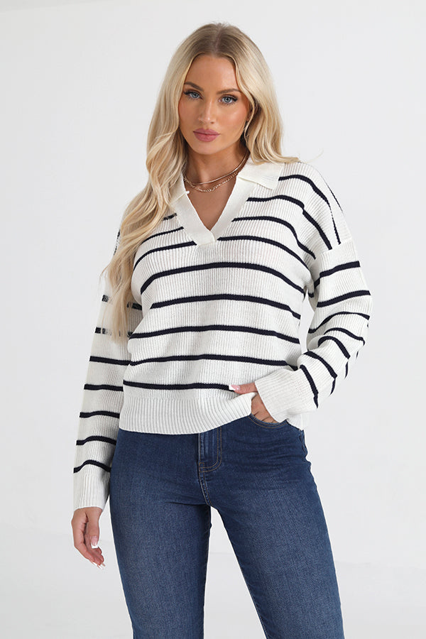 Striped Relaxed Fit Fisherman Style Jumper