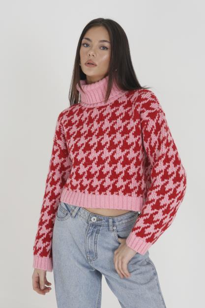 Brave Soul High Neck Checked Jumper