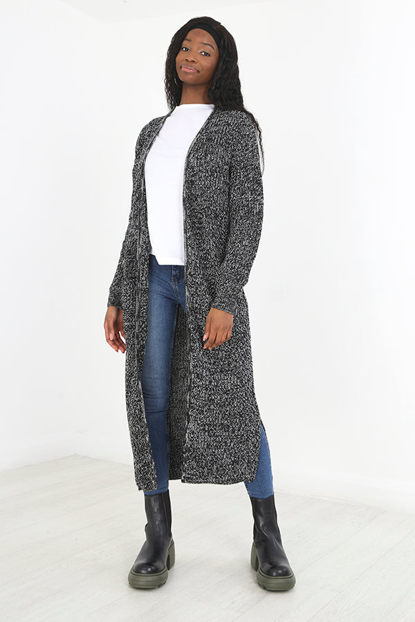 Fisherman Stitch Maxi Length Open Style Knit Cardigan